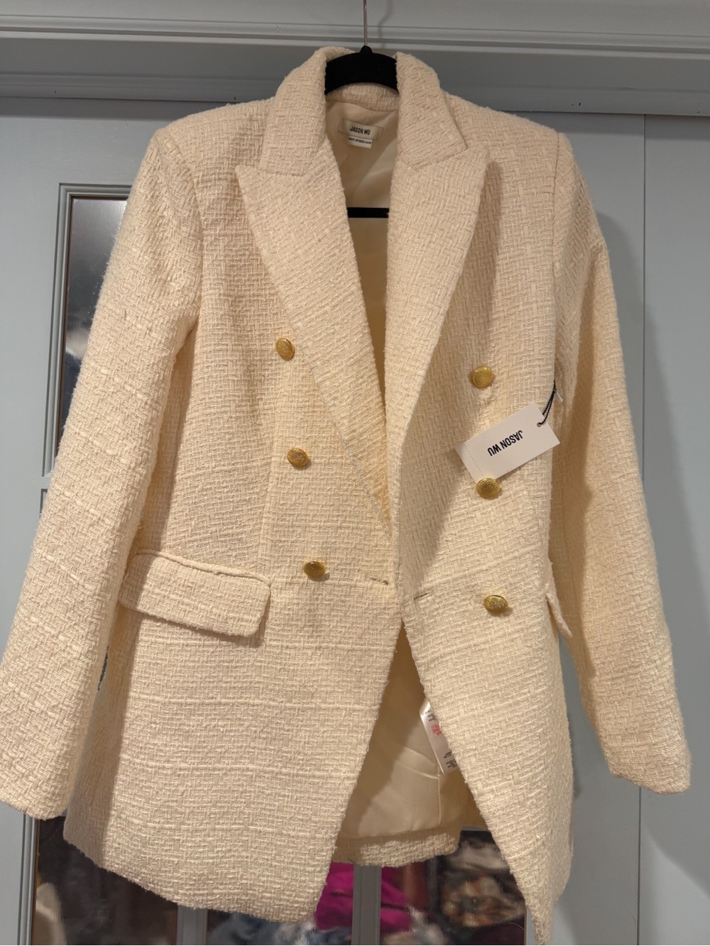Jason WU Cream Textured Tweed Jacket with Gold Buttons